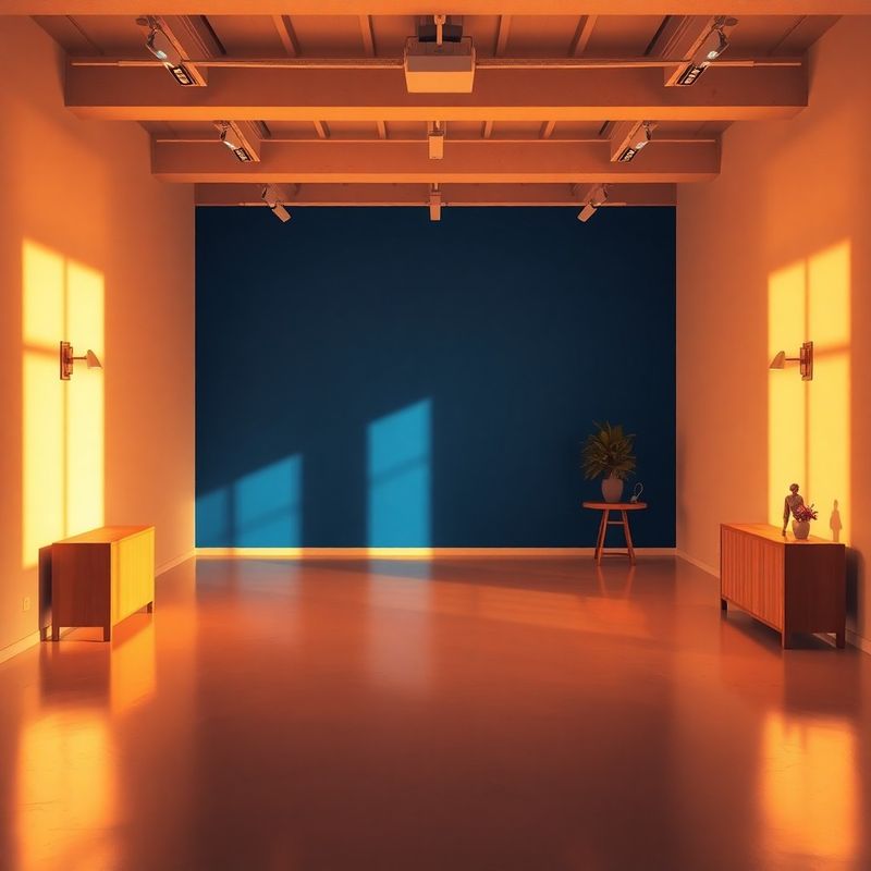 Wide interior view of the pulseudelta.live workshop with ink-blue walls and warmwhite floors